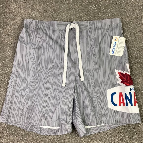 NWT Vintage Molson Canadian Beer Board Shorts Men's XL Gray Swim Trunks Lined - Picture 1 of 13